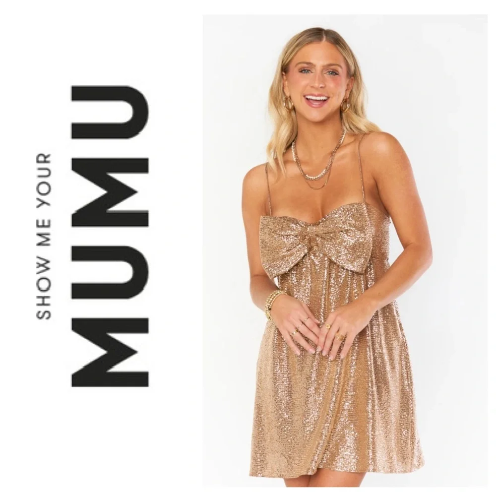 NWT SHOW ME YOUR MUMU STUNNING Best Bow Mini Glittering Party Dress Size: M - Picture 1 of 16